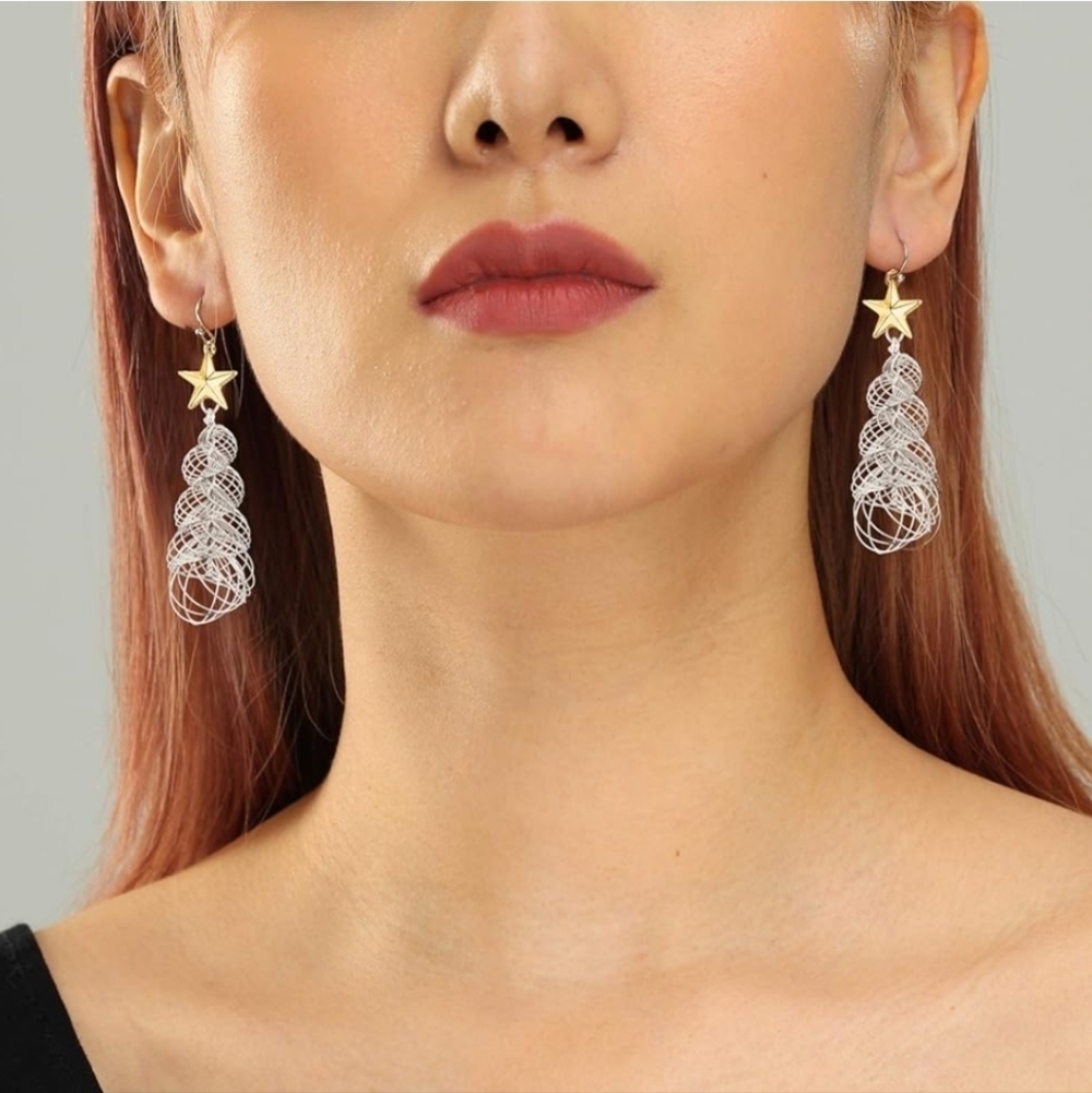 Women’s Jewelry Unique Cute Elegant Silver and Gold Star Tree Dangle Earrings